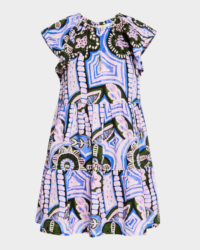 Kara Tiered Abstract-Print Cutout Mini Dress